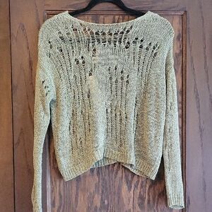 NEW Silence + Noise Green Crew Neck Sweater with Open Knit Design